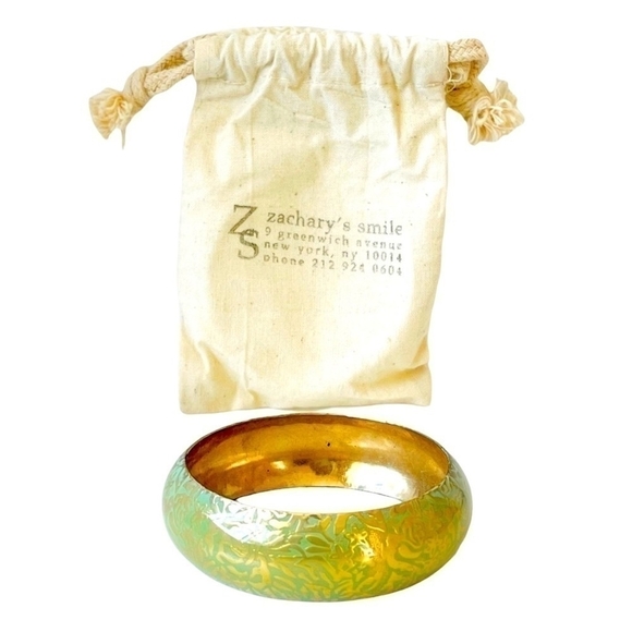 New Zachary’s Smile Designer Bangle Bracelet Gold & Green Metal Bracelet Jewelry - Picture 3 of 4